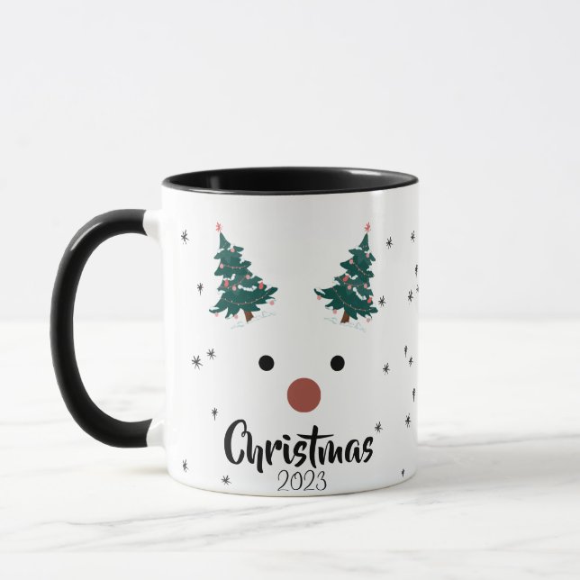 Cute Reindeer Girl Santa Hat Custom Name Christmas Mug (Left)