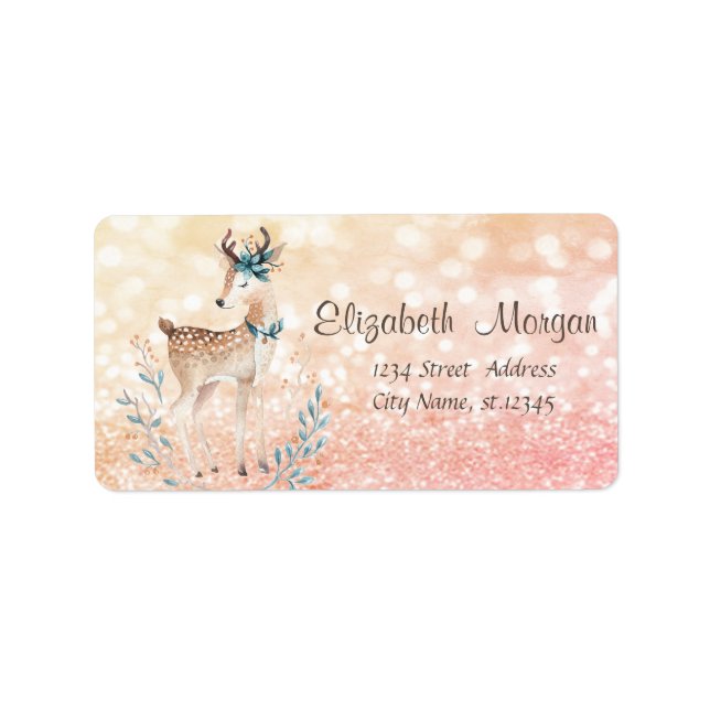 Cute Reindeer,Glitter Bokeh Label (Front)
