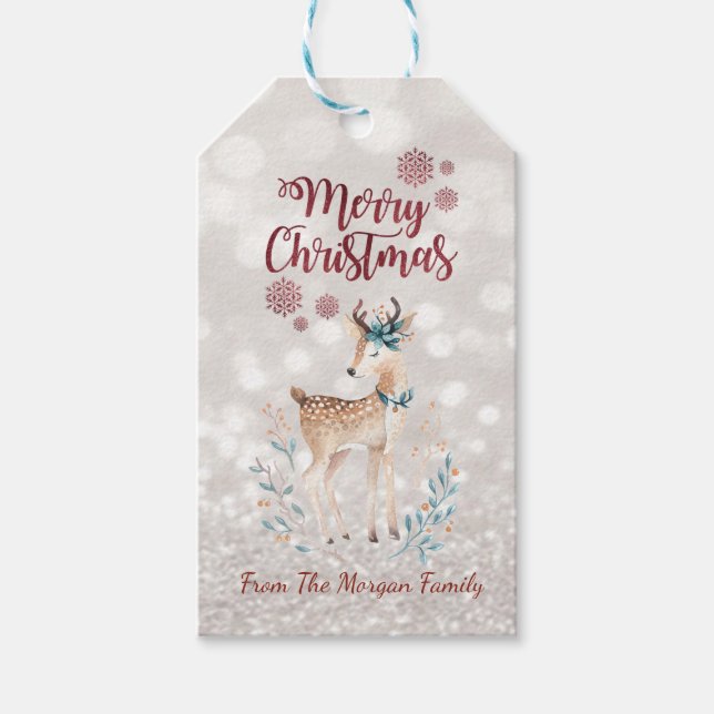 Cute Reindeer Glittery Bokeh  Gift Tags (Front)