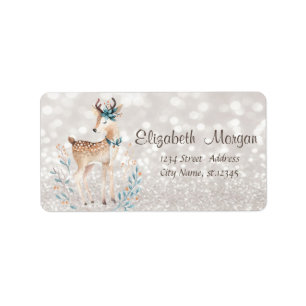 Cute Reindeer,Glittery Bokeh Label