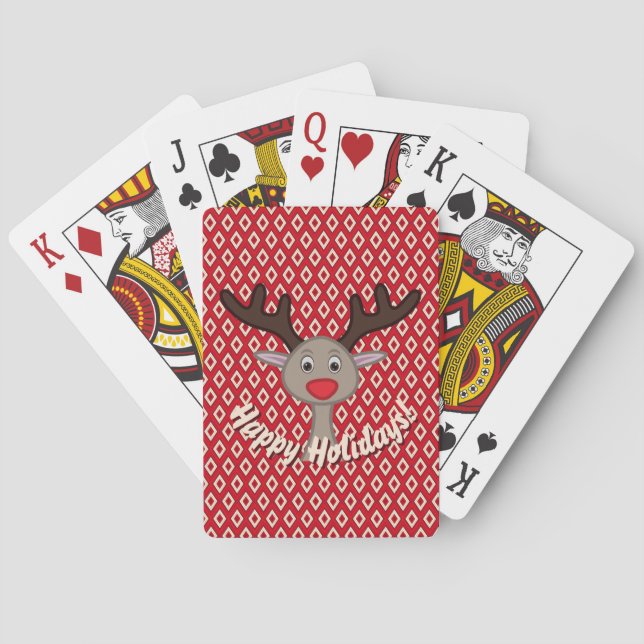 Cute Reindeer Happy Holiday Game Stocking Stuffer Playing Cards (Back)