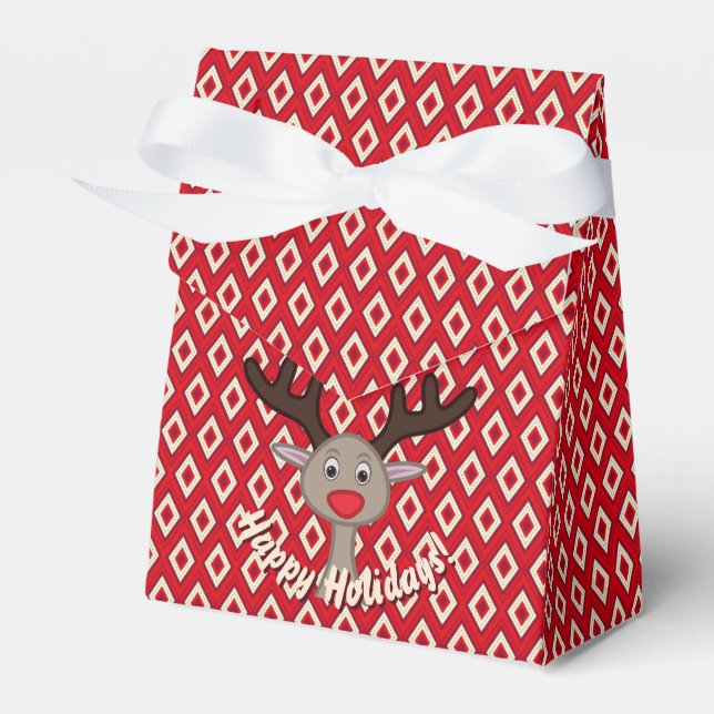 Cute Reindeer Happy Holidays Christmas Cheer Favour Box (Front Side)