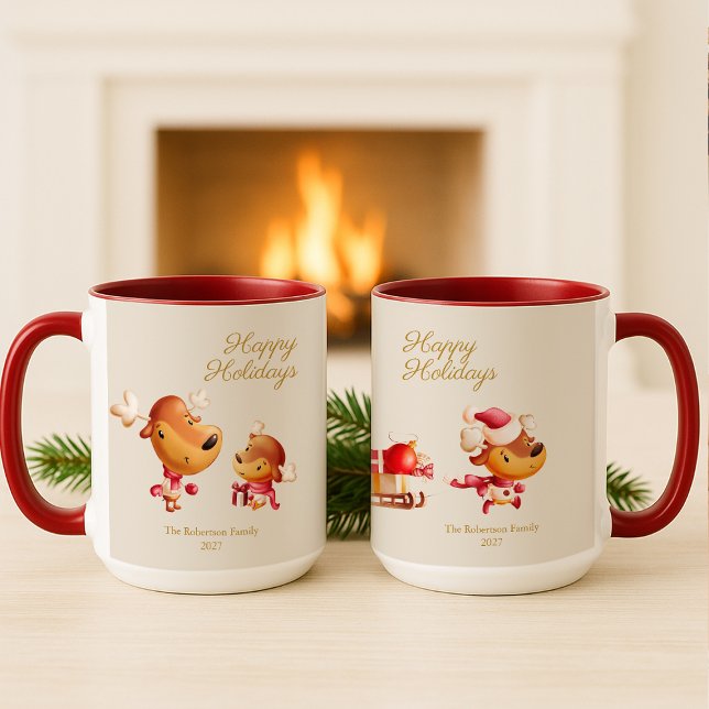Cute Reindeer Happy Holidays Personalized Mug (Creator Uploaded)