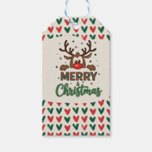 Cute Reindeer Heart Pattern  Christmas Gift Tag