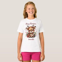 Cute Reindeer Holiday Tee-Shirt -Personalised