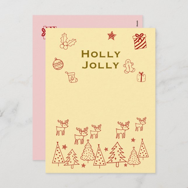 Cute Reindeer 'Holly Jolly' Christmas Card ♡ (Front/Back)