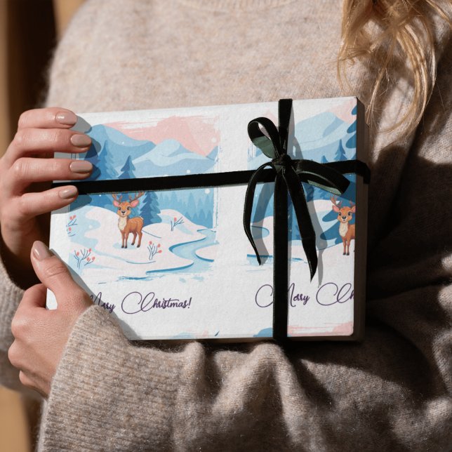 Cute reindeer in a snowy landscape  wrapping paper (Creator Uploaded)