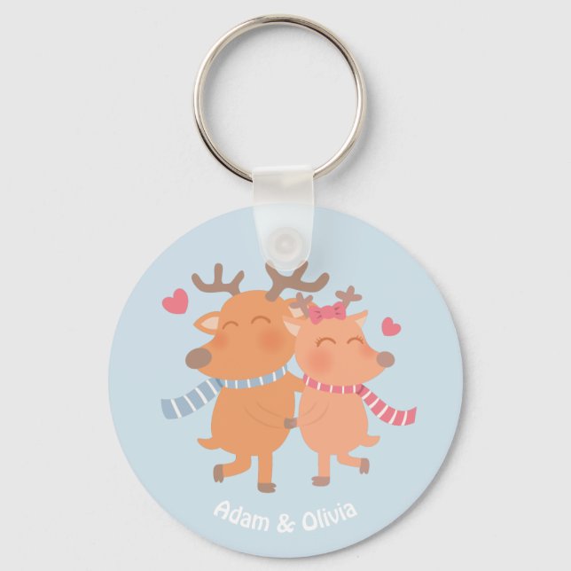 Cute Reindeer in Love Winter Romance Keychain (Front)