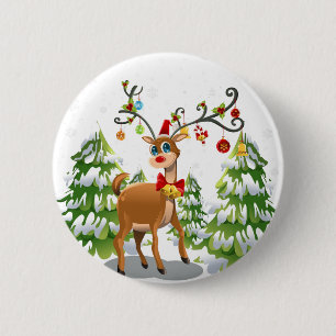 Cute Reindeer in the Snow 6 Cm Round Badge