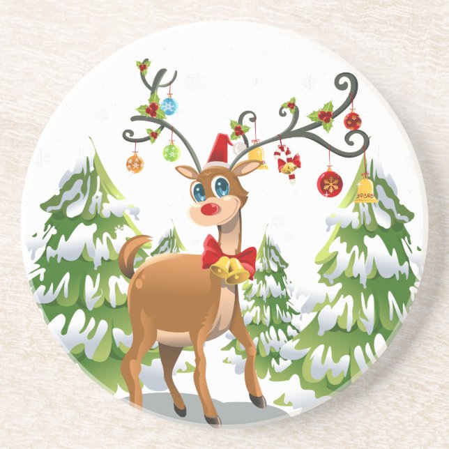 Cute Reindeer in the Snow Coaster (Front)
