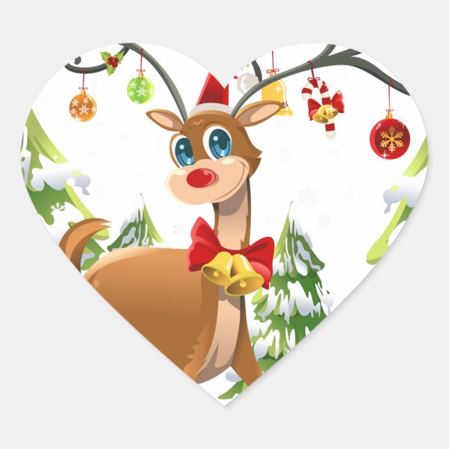 Cute Reindeer in the Snow Heart Sticker (Front)