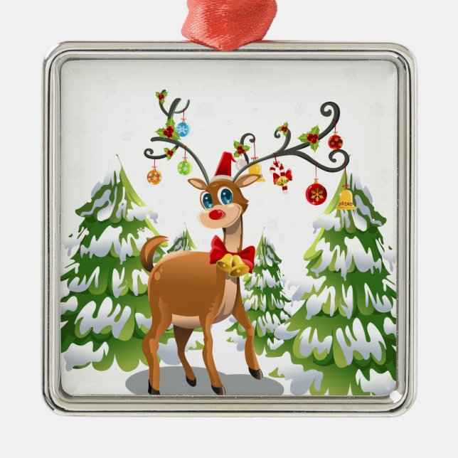 Cute Reindeer in the Snow Metal Tree Decoration (Front)