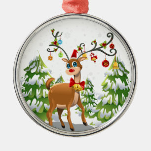 Cute Reindeer in the Snow Metal Tree Decoration