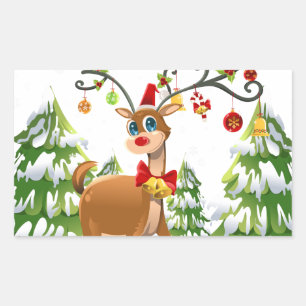 Cute Reindeer in the Snow Rectangular Sticker