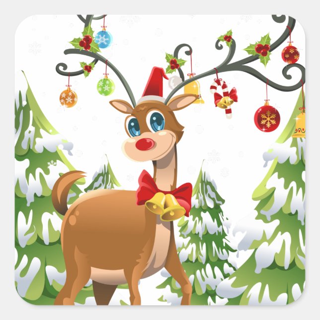 Cute Reindeer in the Snow Square Sticker (Front)