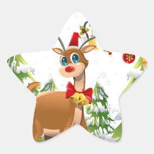 Cute Reindeer in the Snow Star Sticker