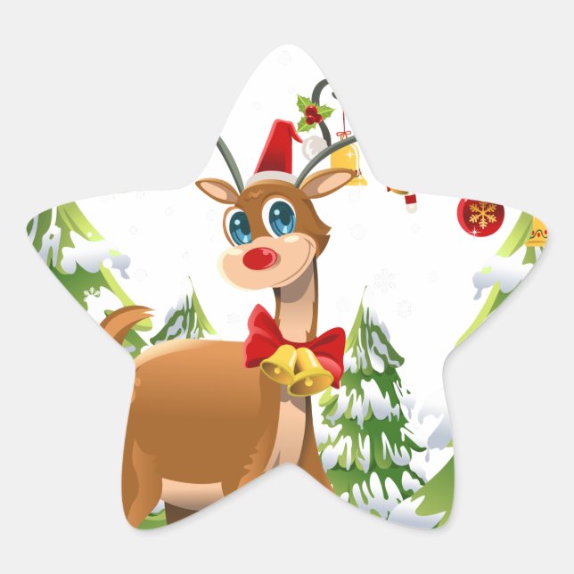 Cute Reindeer in the Snow Star Sticker (Front)