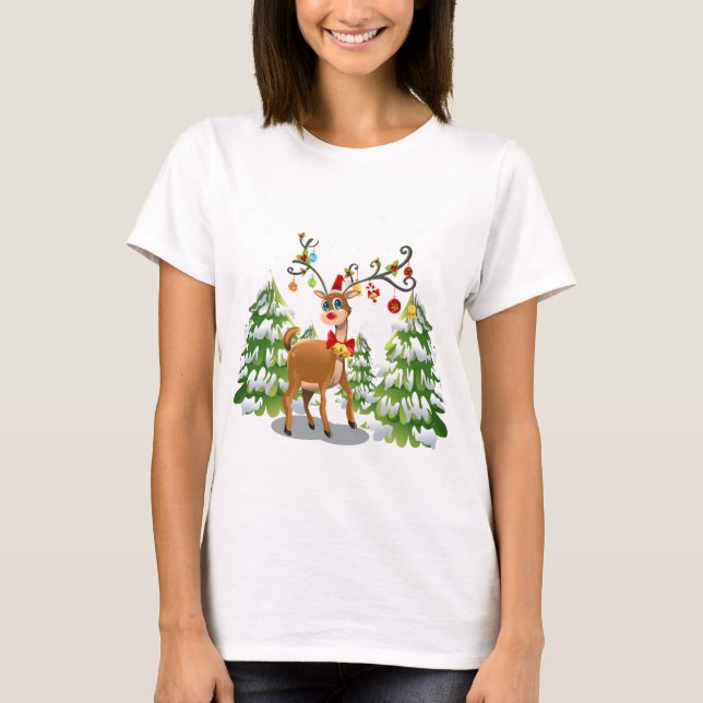 Cute Reindeer in the Snow T-Shirt (Front)