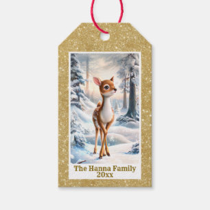 Cute Reindeer in The Winter Forest Christmas Gift Tags