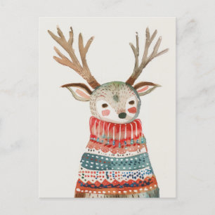 Cute Reindeer in Ugly Sweater Watercolor Christmas Postcard