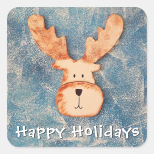 Cute Reindeer in Winter Happy Holiday Christmas Square Sticker