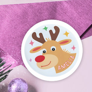 Cute Reindeer Kid`s Name Christmas Gift Classic Round Sticker