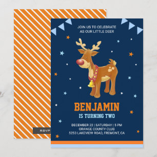 Cute Reindeer Kids Birthday Party Invitation