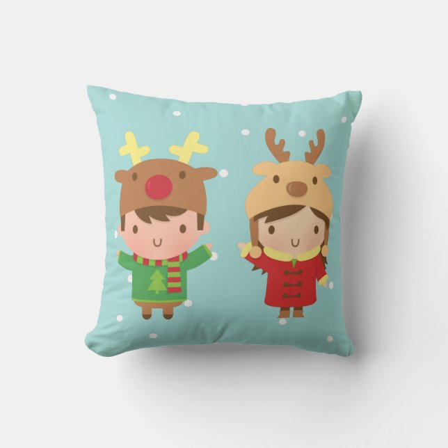 Cute Reindeer Kids Christmas Decorations Cushion (Front)