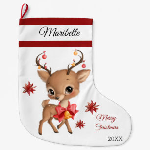 Cute Reindeer Large Christmas Stocking