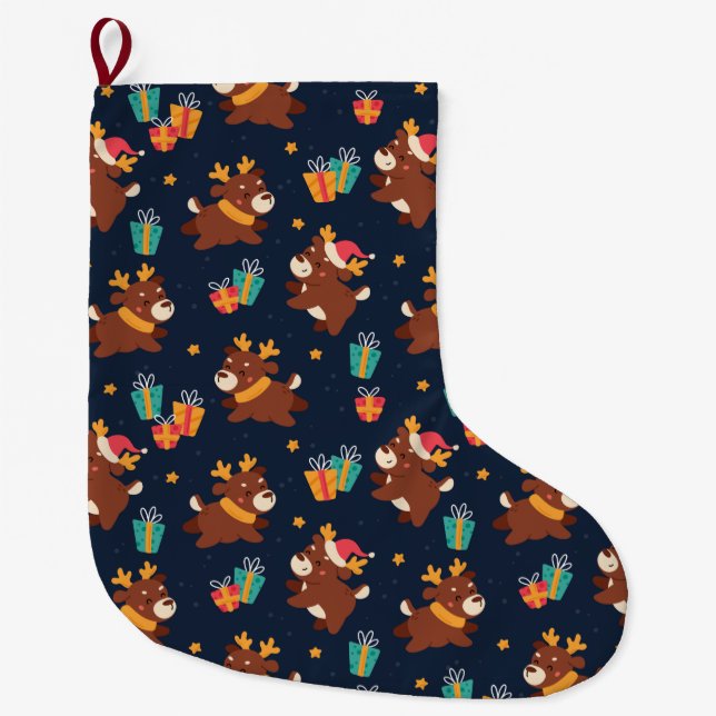 Cute Reindeer Large Christmas Stocking (Front)