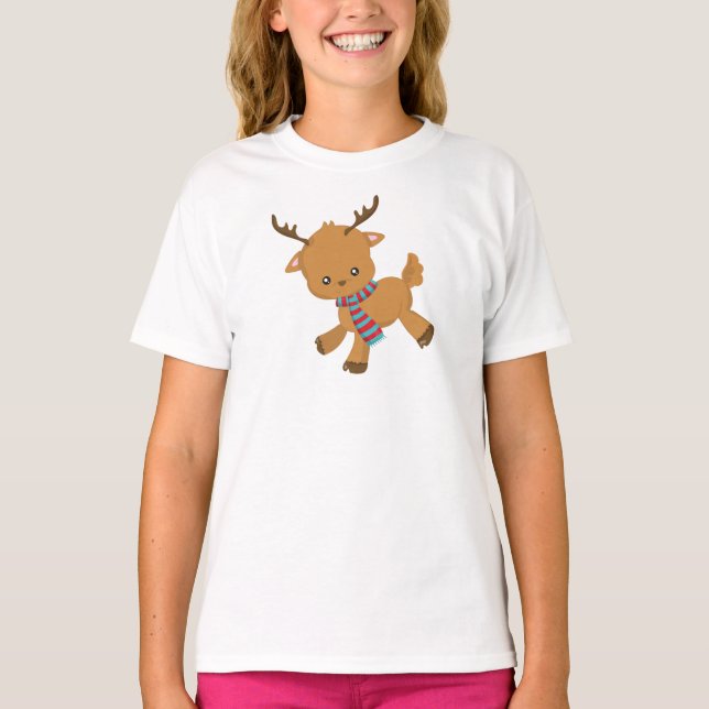 Cute Reindeer, Little Reindeer, Antlers, Scarf T-Shirt (Front)