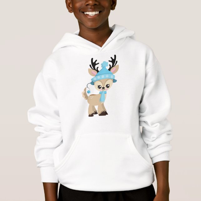 Cute Reindeer, Little Reindeer, Blue Hat, Scarf (Front)