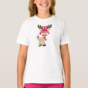 Cute Reindeer, Little Reindeer, Red Hat, Scarf T-Shirt