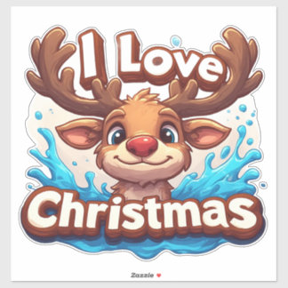 Cute Reindeer Mascot With 'I Love Christmas' Text
