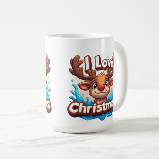Cute Reindeer Mascot With 'I Love Christmas' Text Coffee Mug