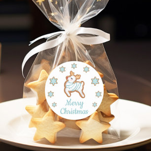 Cute Reindeer Merry Christmas Classic Round Sticker