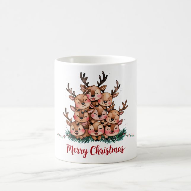 Cute Reindeer Merry Christmas Coffee Mug (Center)