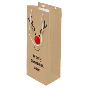 Cute Reindeer "Merry Christmas, deer" Wine Gift Bag