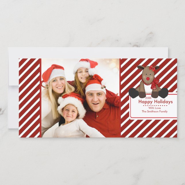 CUTE Reindeer Merry Christmas Family Photo Card (Front)
