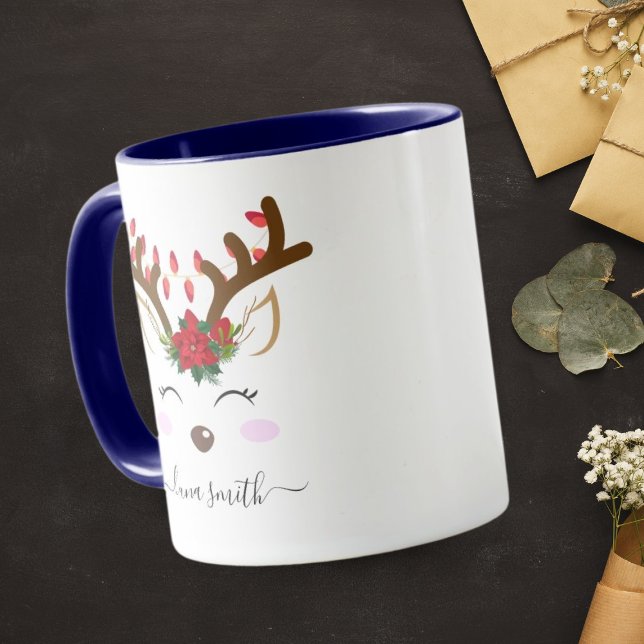 Cute Reindeer Merry Christmas Gift Navy Biue Mug (Creator Uploaded)