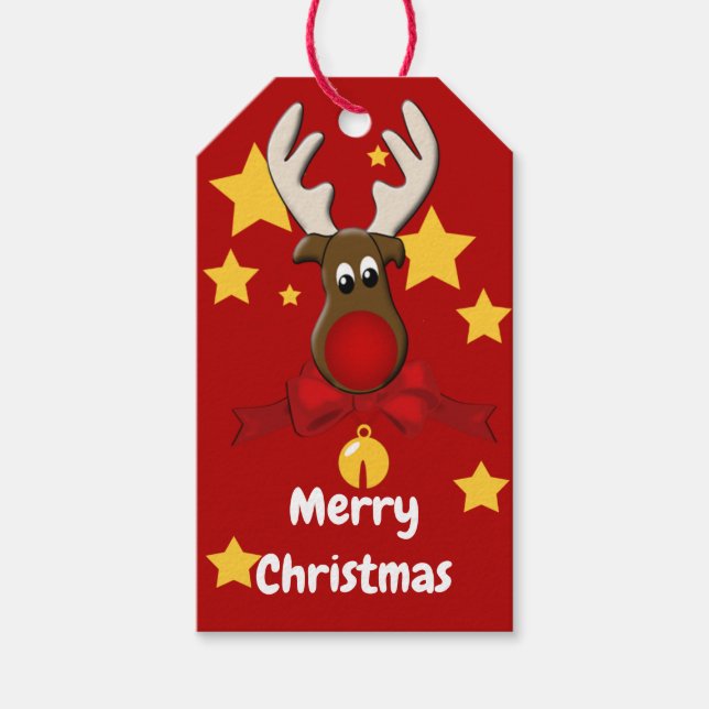 Cute Reindeer Merry Christmas Gift Tags (Front)