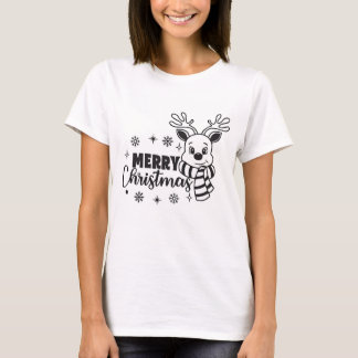 Cute Reindeer Merry Christmas Greeting T-Shirt