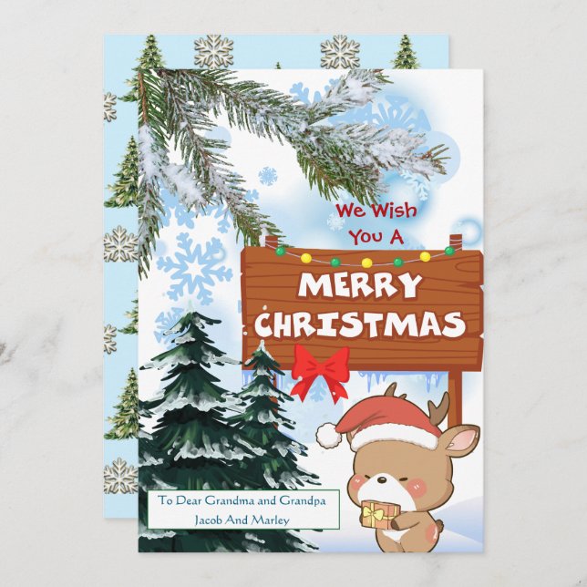 Cute Reindeer Merry Christmas Holiday Card (Front/Back)