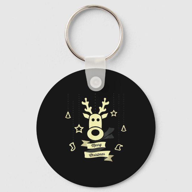 Cute Reindeer Merry Christmas  Key Ring (Front)