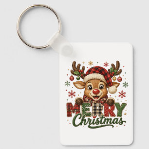 Cute Reindeer Merry Christmas Key Ring