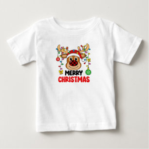 Cute Reindeer Merry Christmas Lights Baby T-Shirt