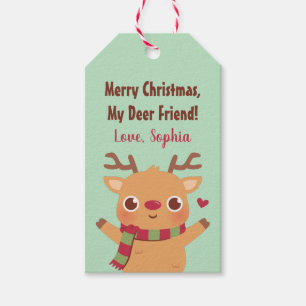Cute Reindeer, Merry Christmas My Deer Friend Pun Gift Tags