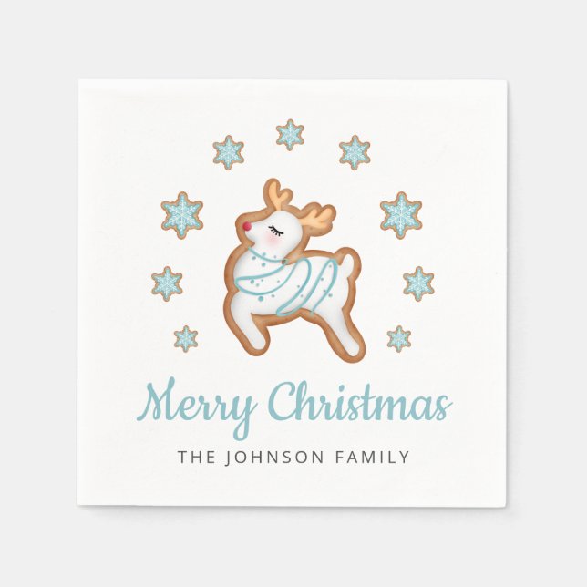 Cute Reindeer Merry Christmas Napkin (Front)