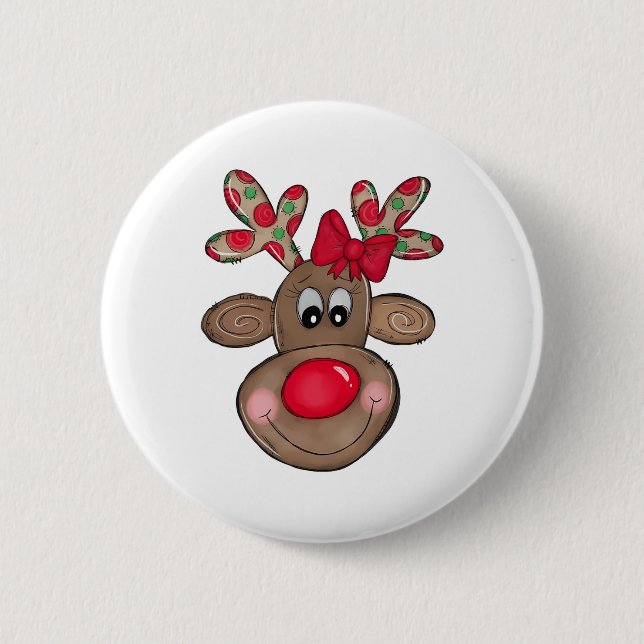 Cute Reindeer Merry Christmas Outfit Girls Kids To 6 Cm Round Badge (Front)