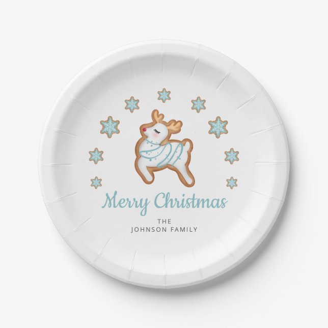 Cute Reindeer Merry Christmas  Paper Plate (Front)